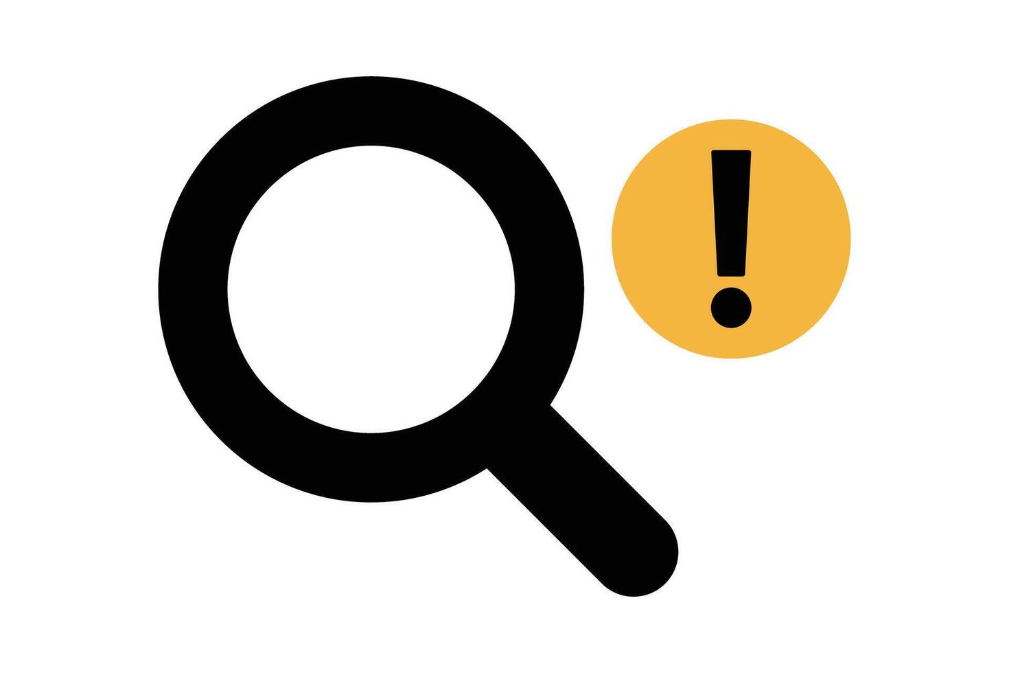 Magnifying glass and exclamation icons for caution and warning. vector