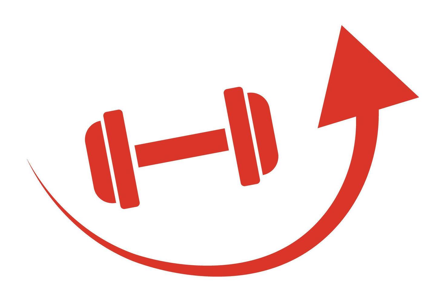 Rising arrow and dumbbell icon. Muscle training. Strengthening muscles. vector