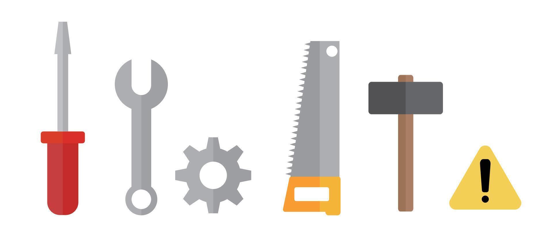 A set of work tool icons. Tool such as screwdriver, wrench, and saw. vector