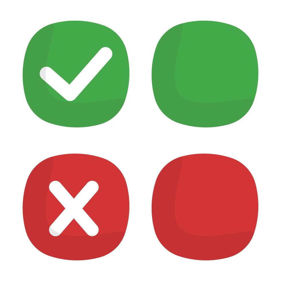 A set of box icons with check marks and cross marks. Blank boxes. vector
