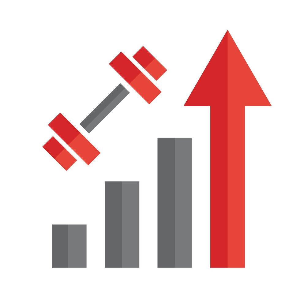 Dumbbell and rising bar graph icon. Strengthening. Strength training. vector