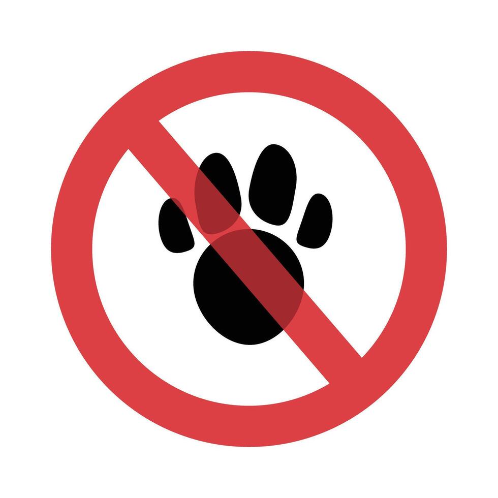 No pets allowed. Paw pads and ban signs. Animal tracks and stop sign. vector