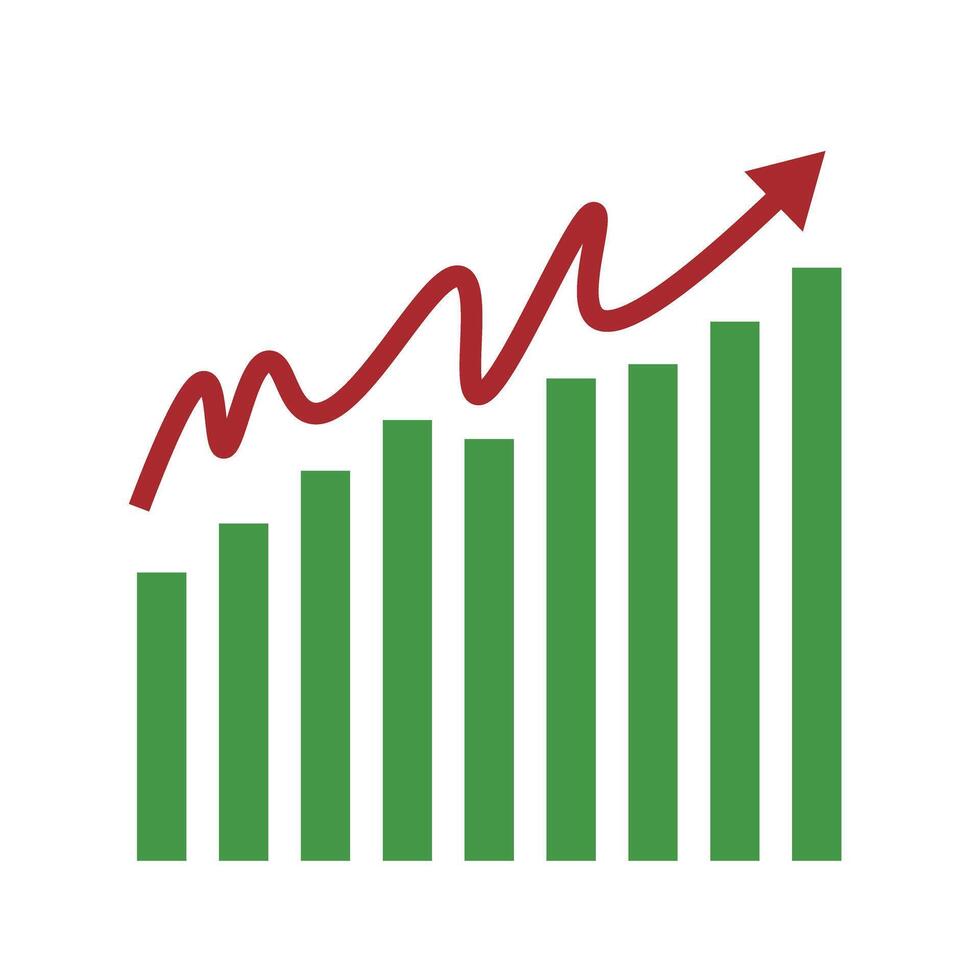 An icon of an ascending arrow and a bar graph. vector