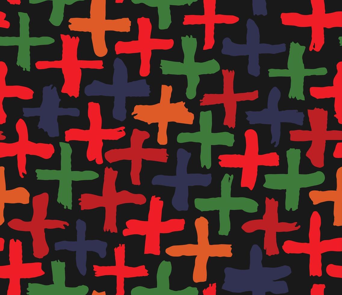 Brush drawn doodle shapes seamless pattern. Dry brush made cross. Urban background with trendy graffiti style elements. Hand drawn grunge color texture vector