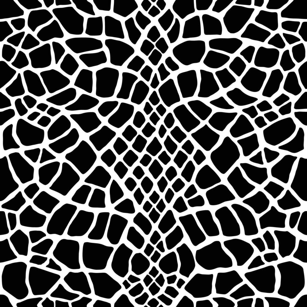 Reptile or snake skin. Animal print, spotted surface monochrome black background. Seamless texture vector