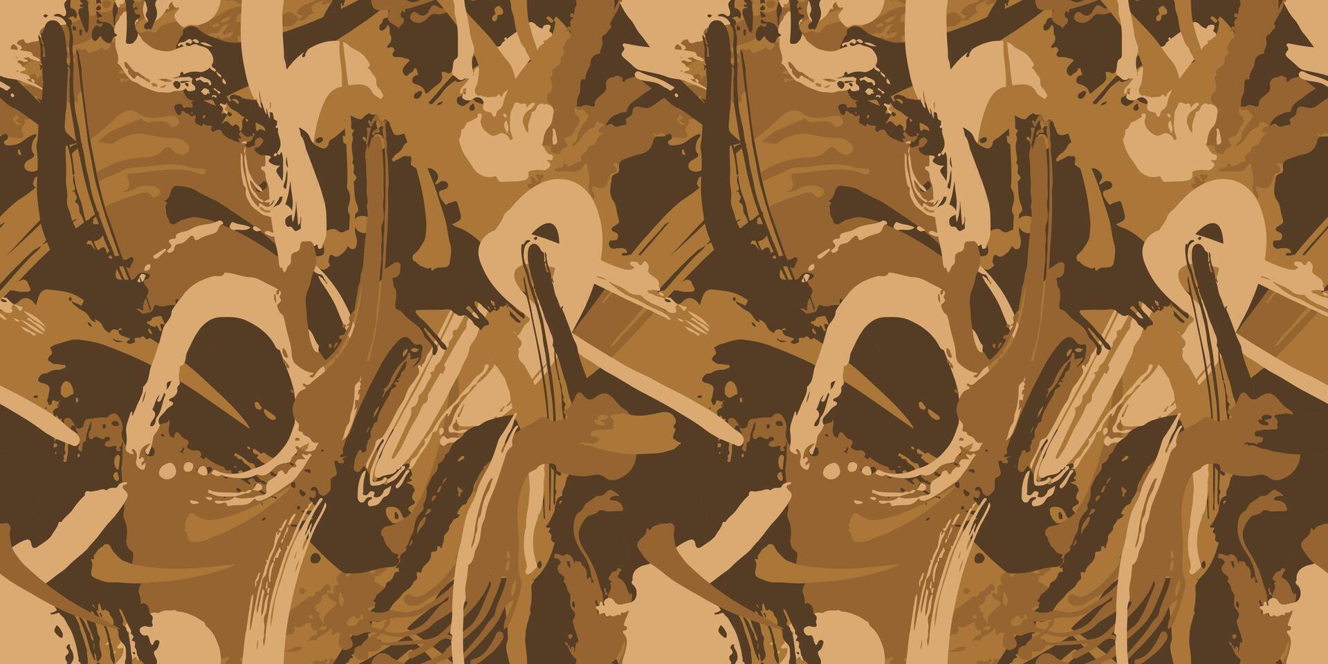 Brown camouflage with dry brush strokes, seamless grunge pattern. Modern military camo texture, fashionable fabric. Desert masking color vector