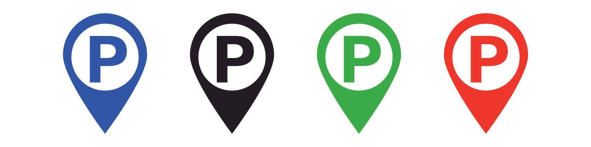 Parking lot location. Map pins for parking lot signs. vector