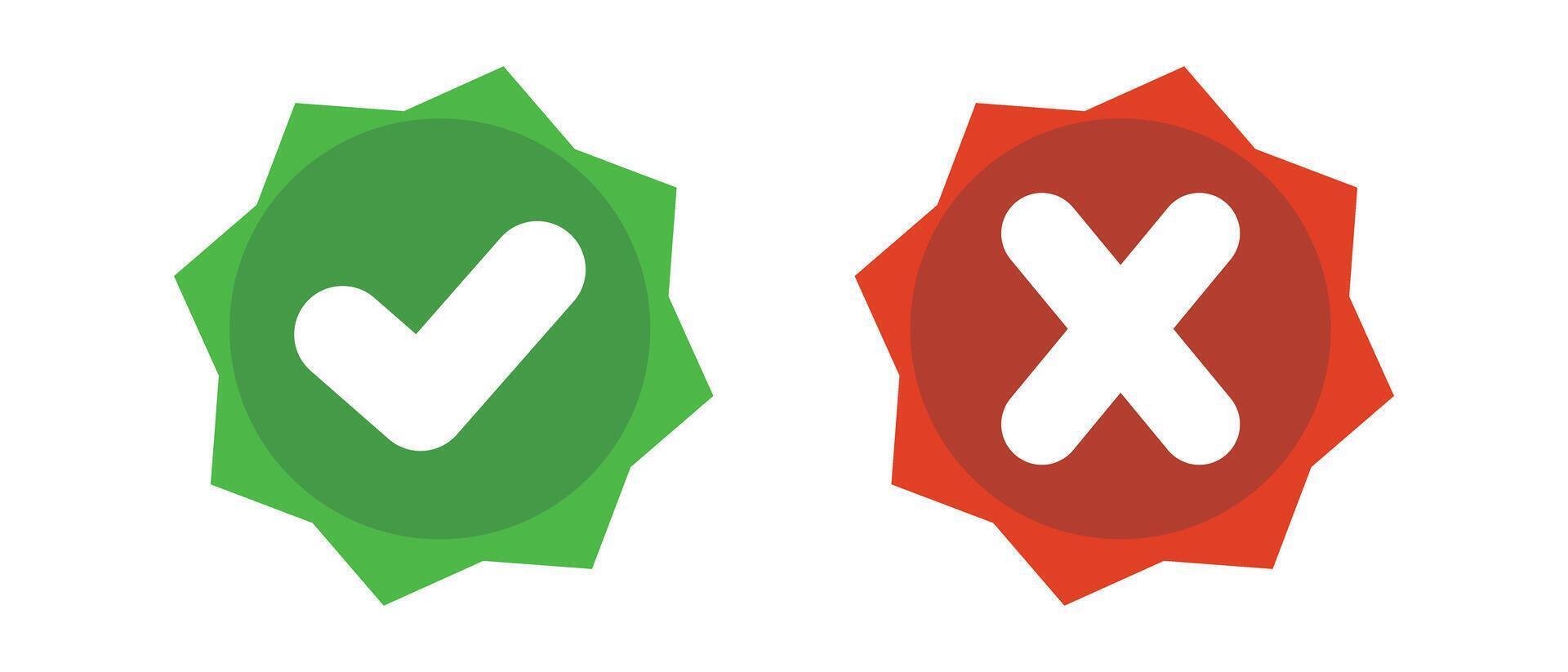 Check mark label and cross mark label icon set. vector