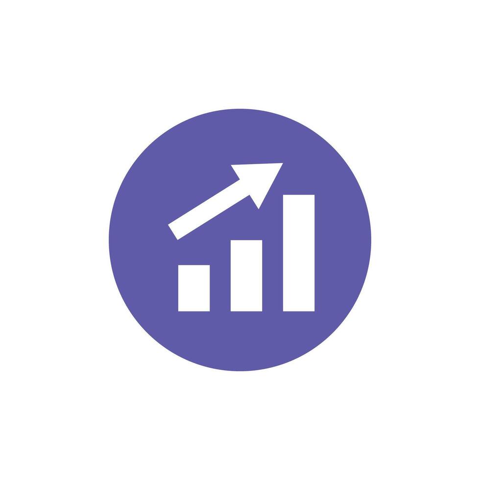 Bar graph icon within a purple circle. Business and investment. vector