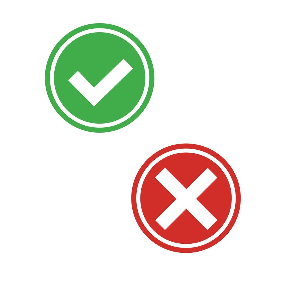Check and cross icons. Icons highlighted by a border. vector