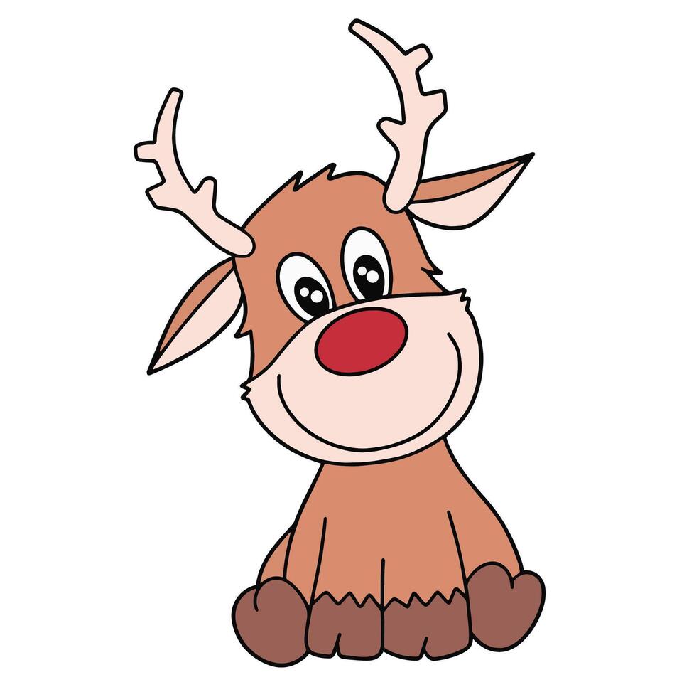 Illustration of cute reindeer sitting isolated on white background vector
