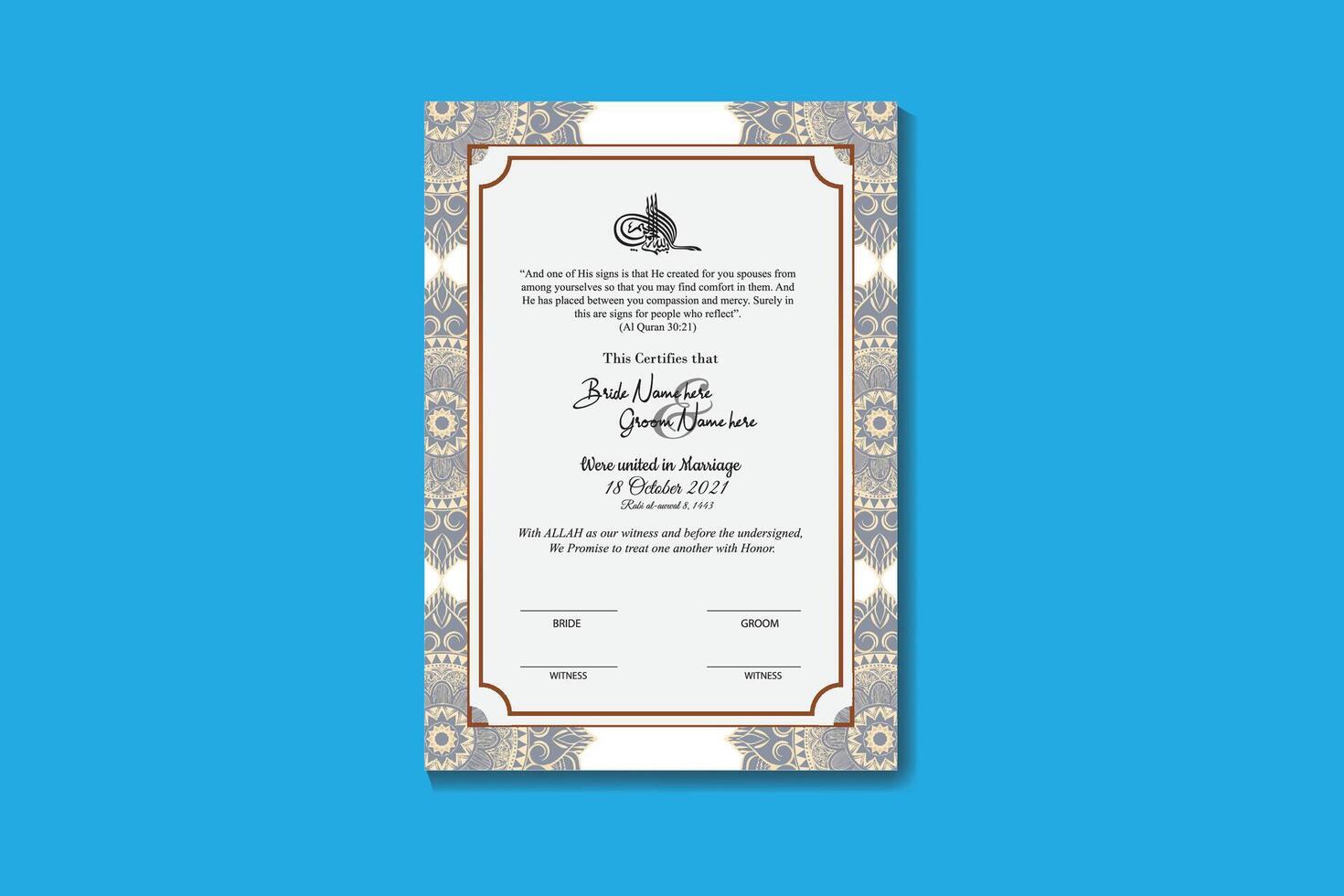 Marriage Certificate Design with white Background and Luxury frame vector