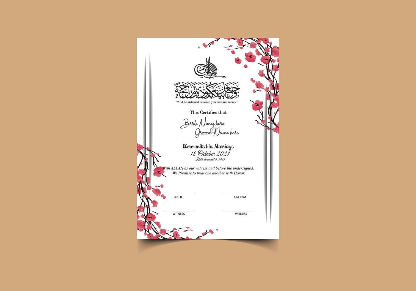Marriage Certificate Design with white Background Floral Design vector