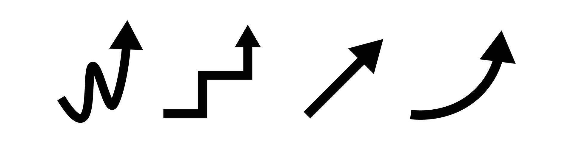 A set of icons with a diagonal upward arrow indicating an increase or rise. vector