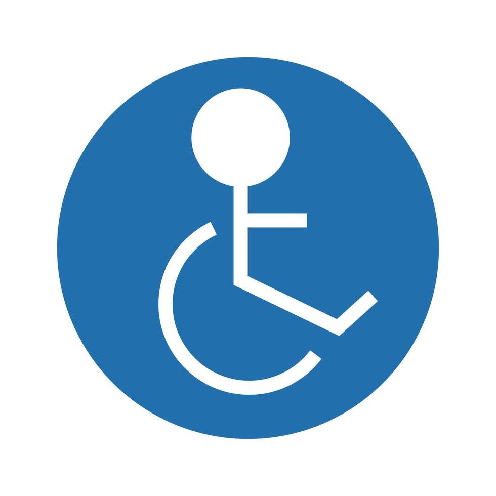 The pictogram of the wheelchair in the blue circle. vector