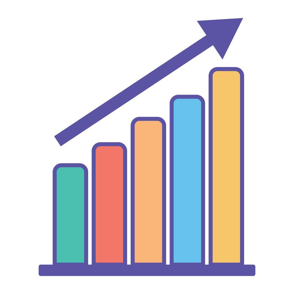Ascending graph icon. Bar graph and arrow. vector