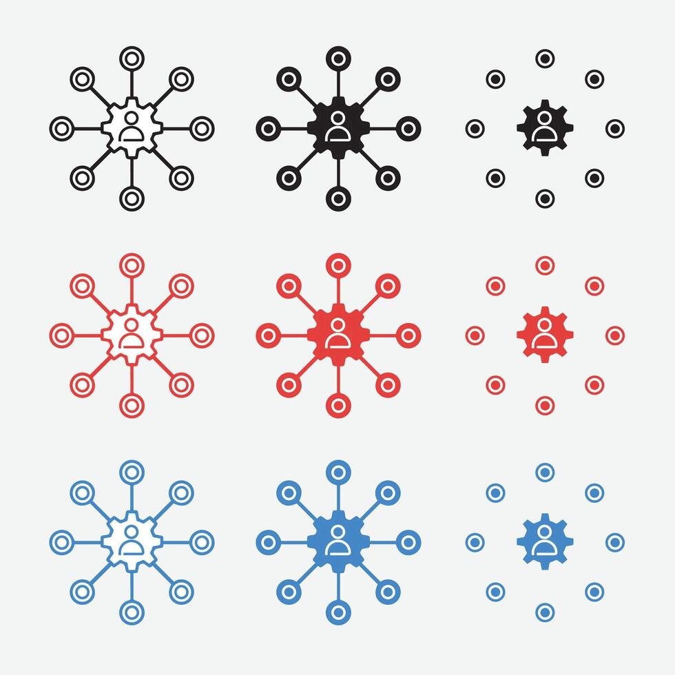 Flat design multi channel icon set collection with black, red and blue color vector