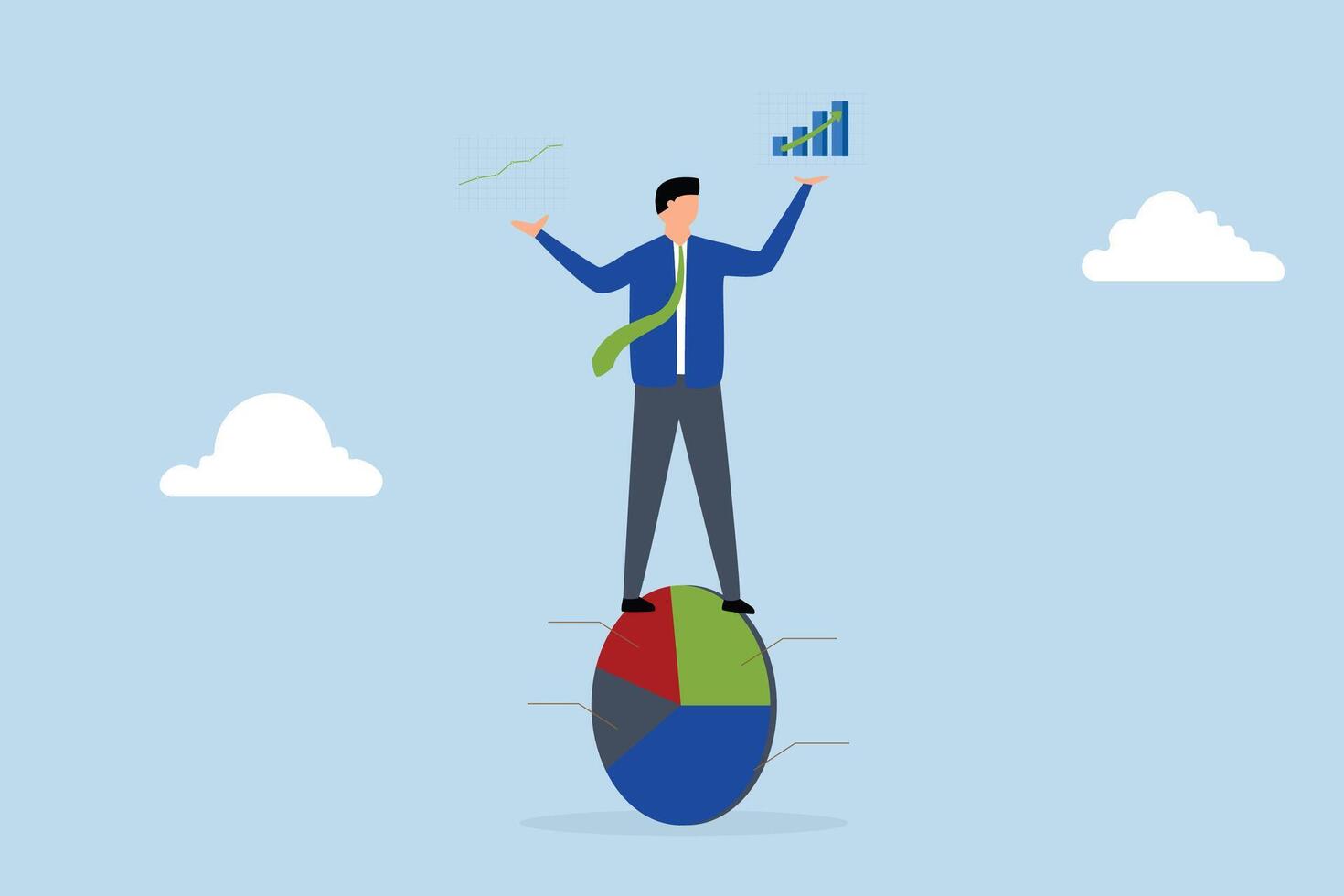 Data driven with analytics research, businessman balance and control circle diagram with analytical data in hand. vector