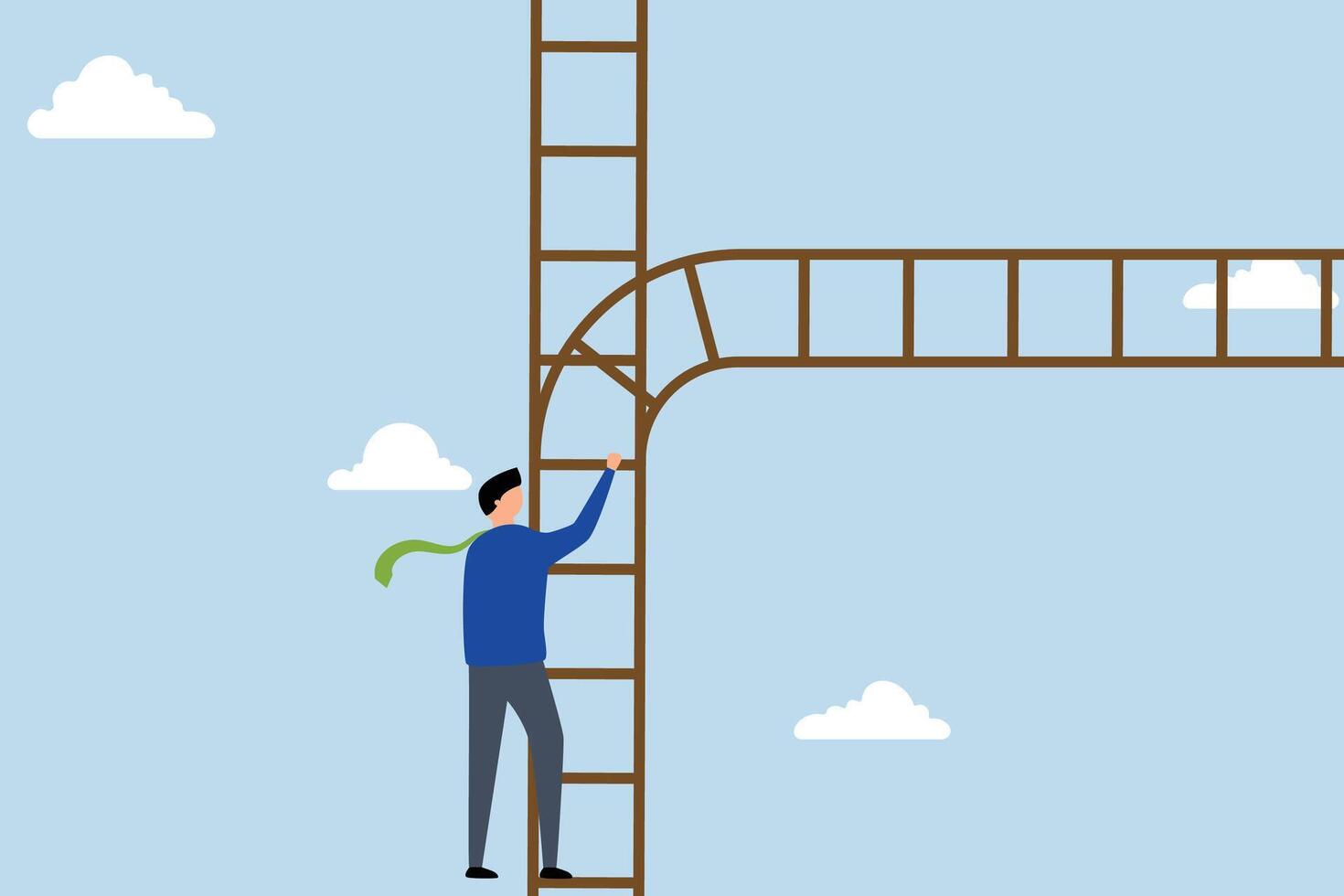 Career crossroad to make decision,businessman climb ladder of success to find crossroads of destiny. vector