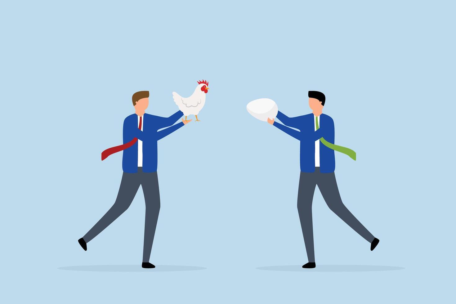 Business argument, business partners argue chicken vs egg, which comes first. vector