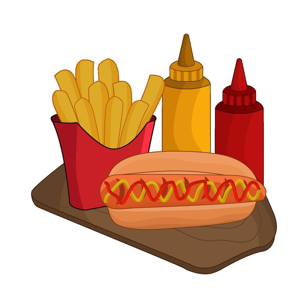 illustration of hotdog and french fries with sauce vector
