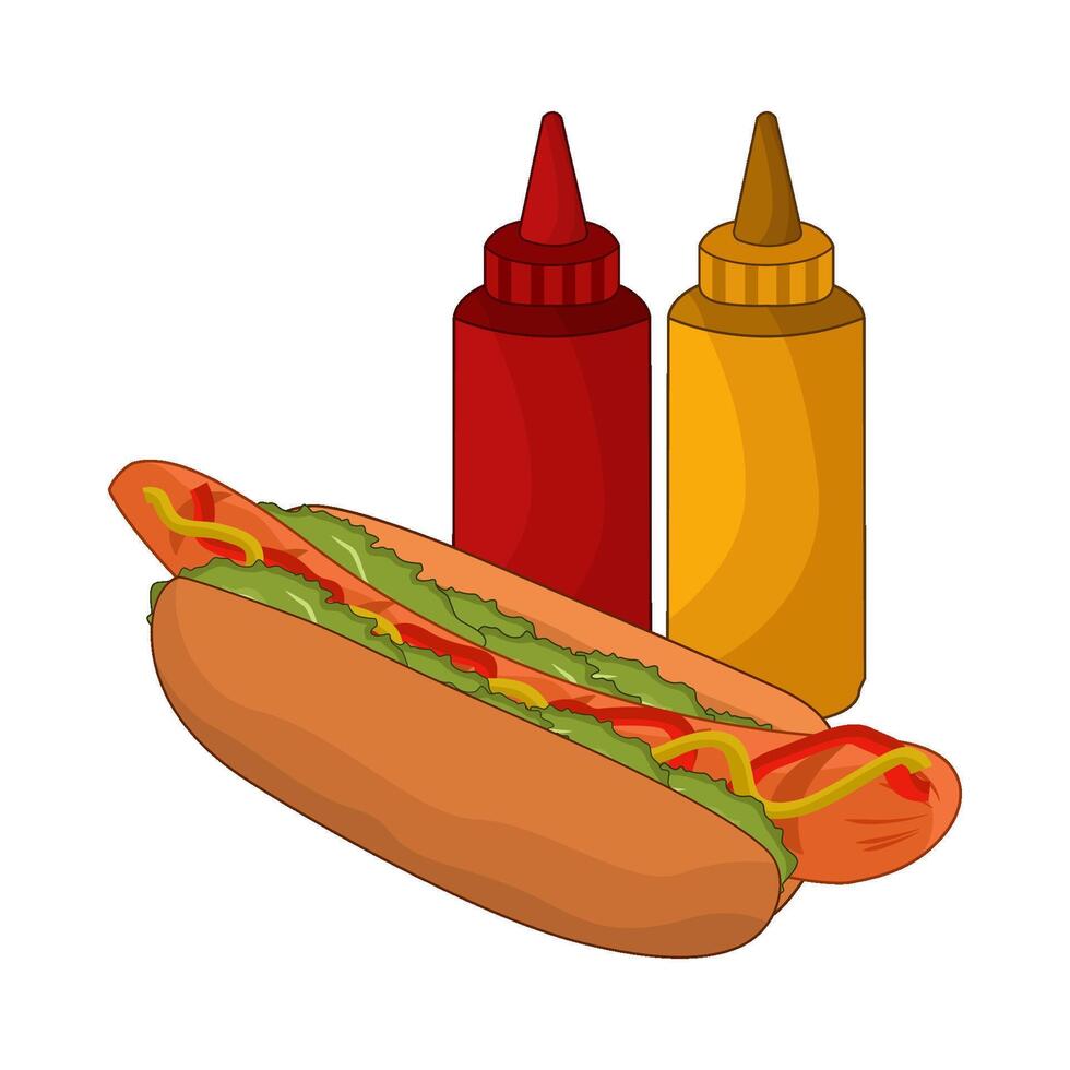 hotdog and sauce bottle vector