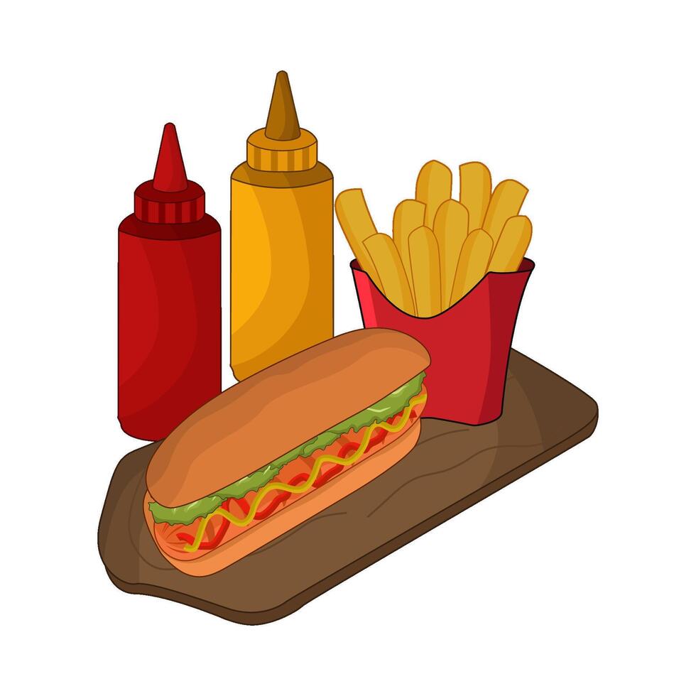 illustration of hotdog and french fries with sauce vector