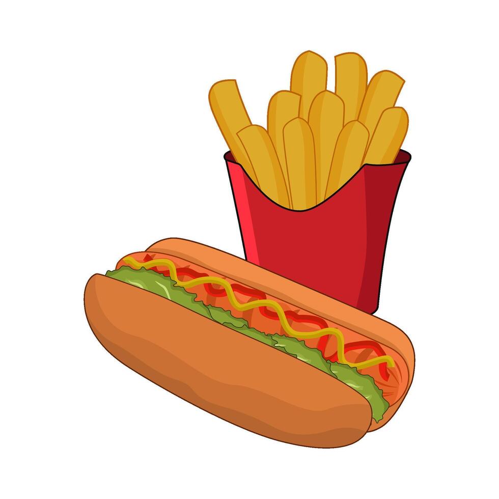 illustration of hotdog and french fries vector