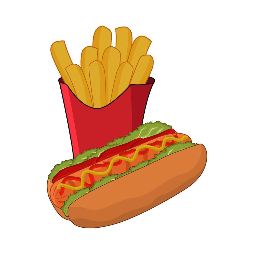 illustration of hotdog and french fries vector