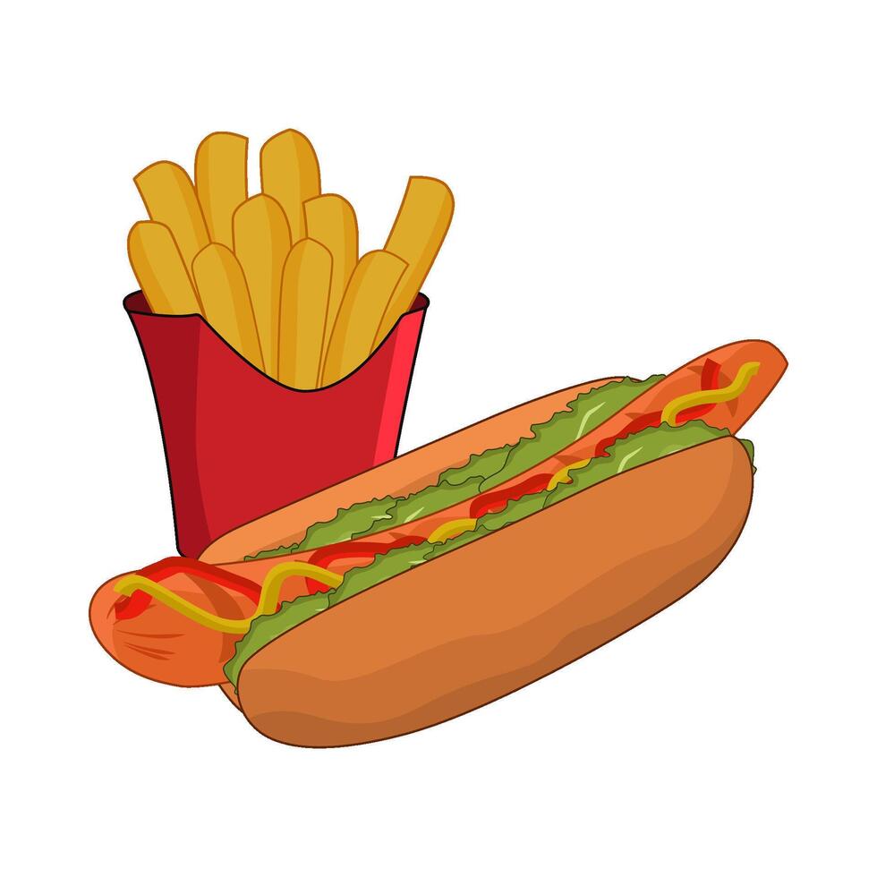 illustration of hotdog and french fries vector