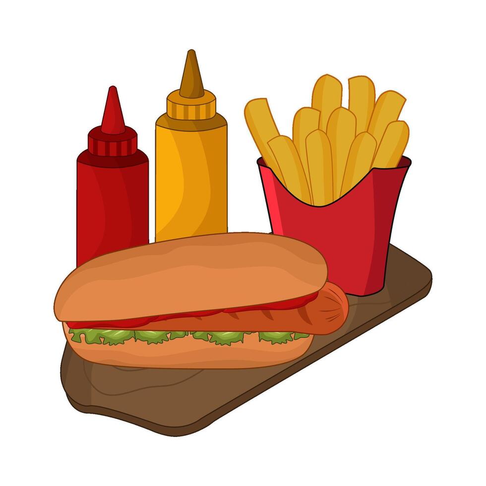 illustration of hotdog and french fries with sauce vector