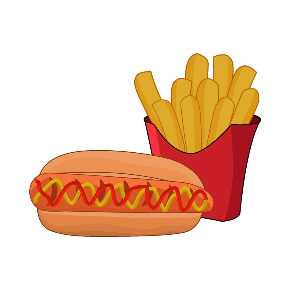 illustration of hotdog and french fries vector