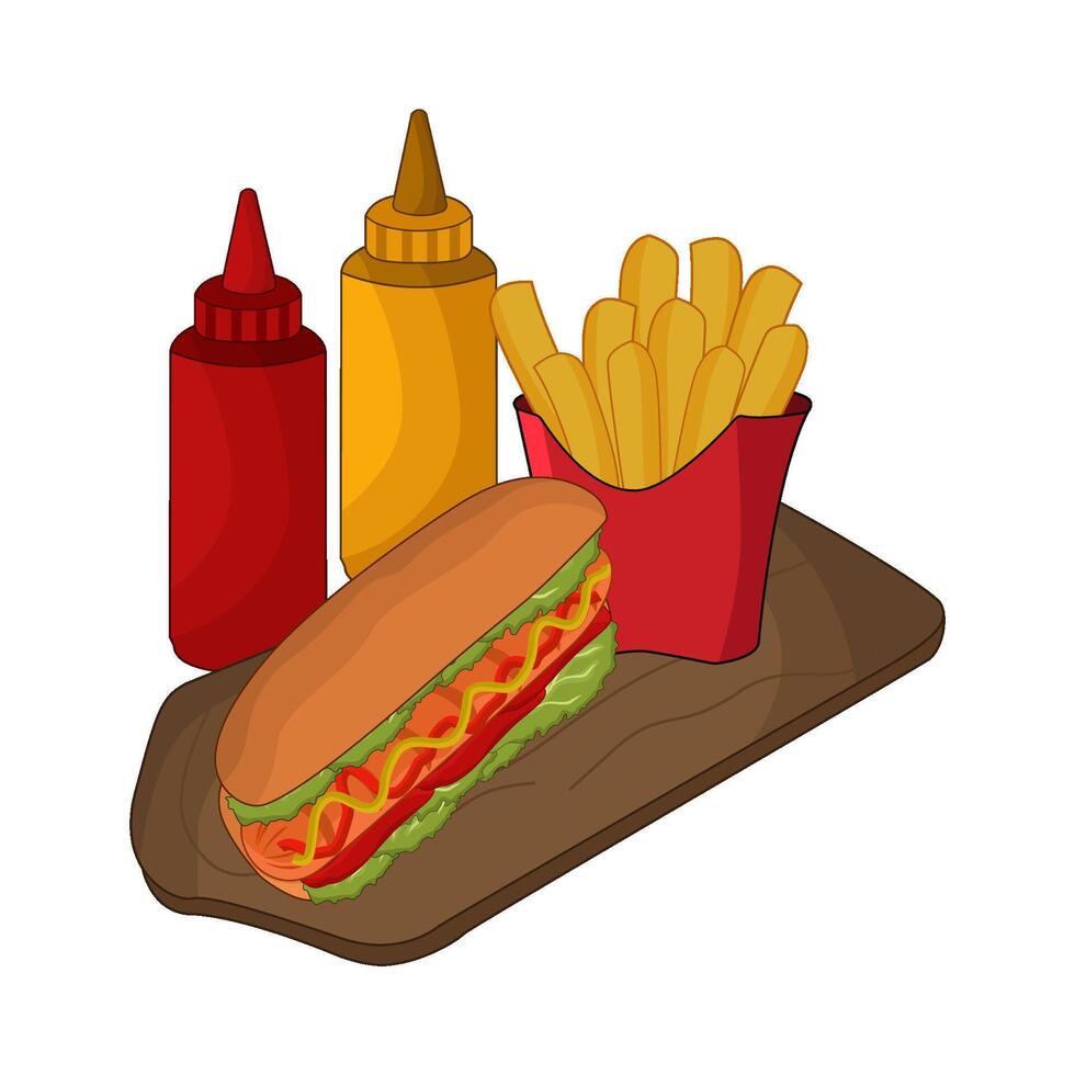 illustration of hotdog and french fries with sauce vector