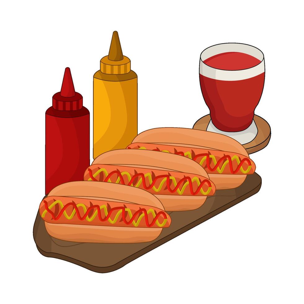 illustration of hotdog with drink and sauce vector