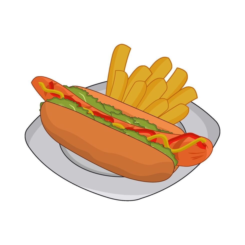 illustration of hotdog and french fries vector