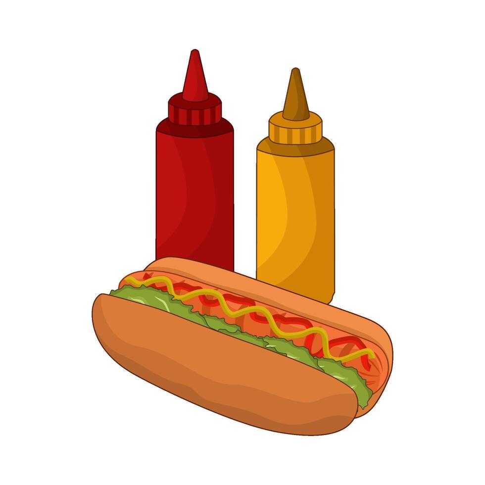 hotdog and sauce bottle vector
