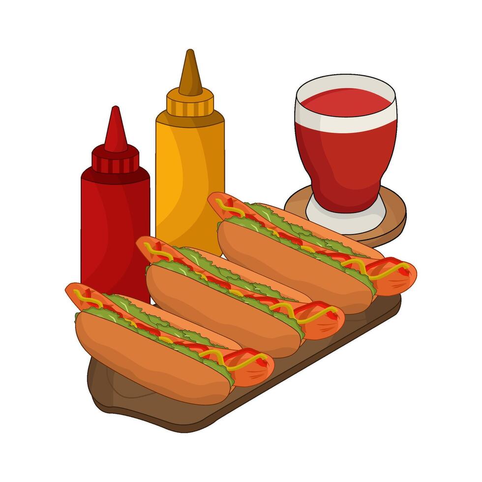 illustration of hotdog with drink and sauce vector