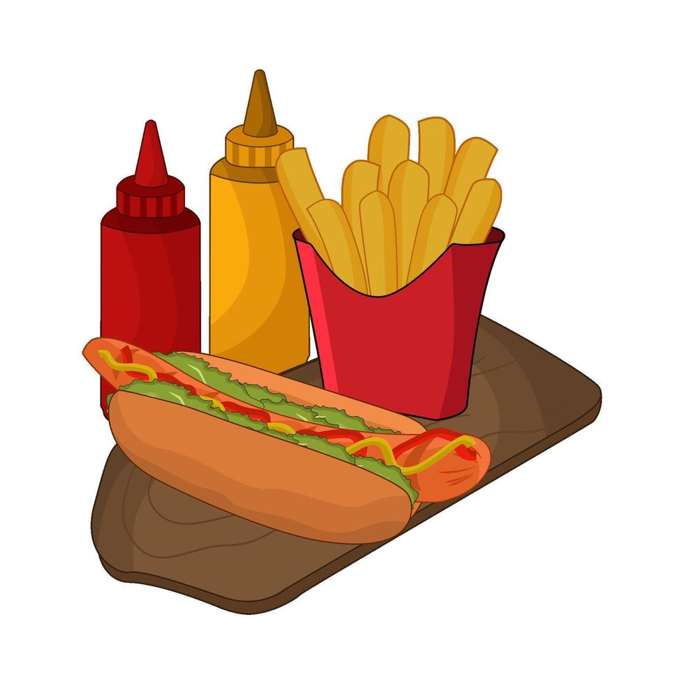 illustration of hotdog and french fries with sauce vector