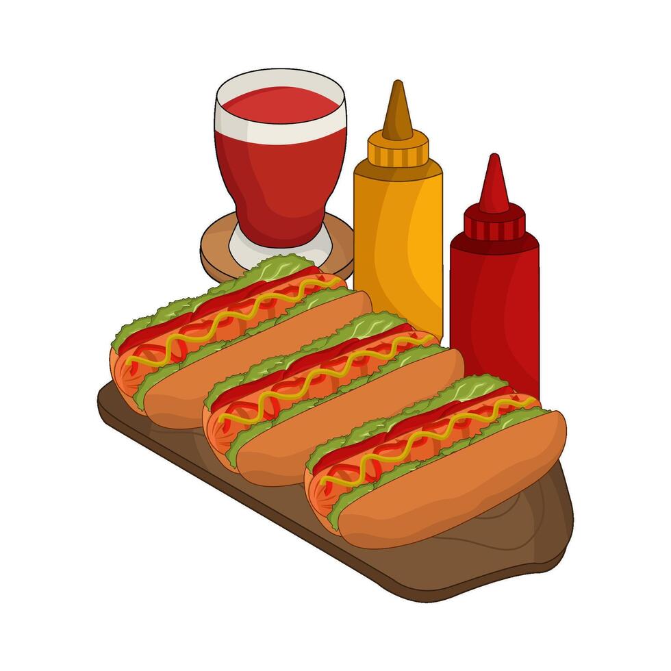 illustration of hotdog with drink and sauce vector