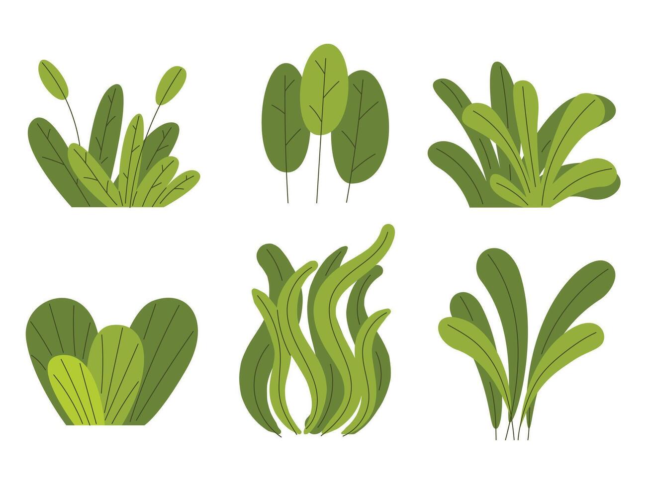Set of hand drawn green shrub bush vector