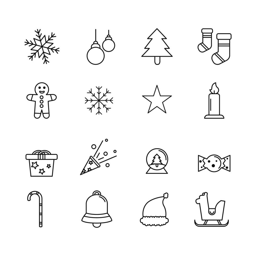Christmas and New Year Line Icon Set vector