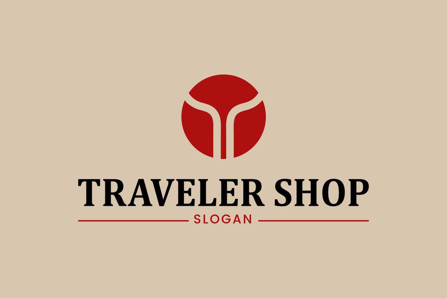 Travelers Shop Logo with Minimal and Iconic Icon with Red Color. vector
