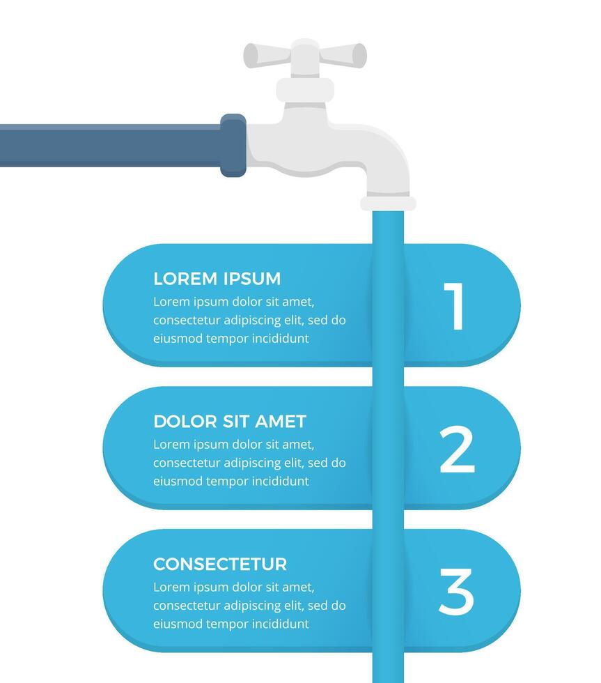 Infographic template with three elements with faucet and water vector
