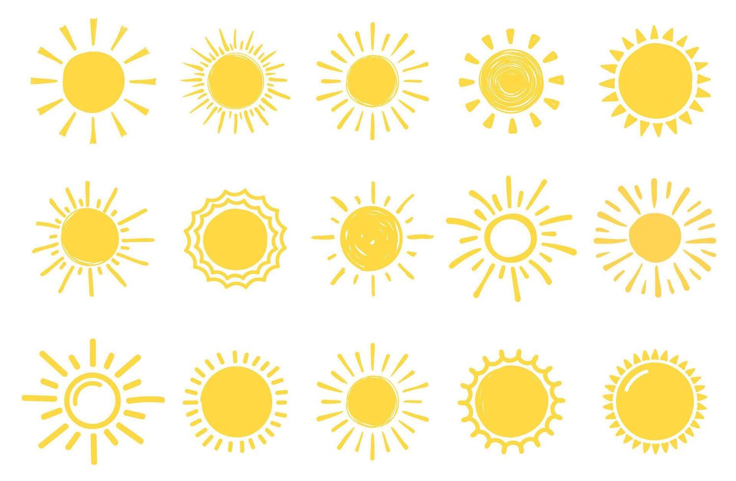 15 Hand drawn suns on white background vector