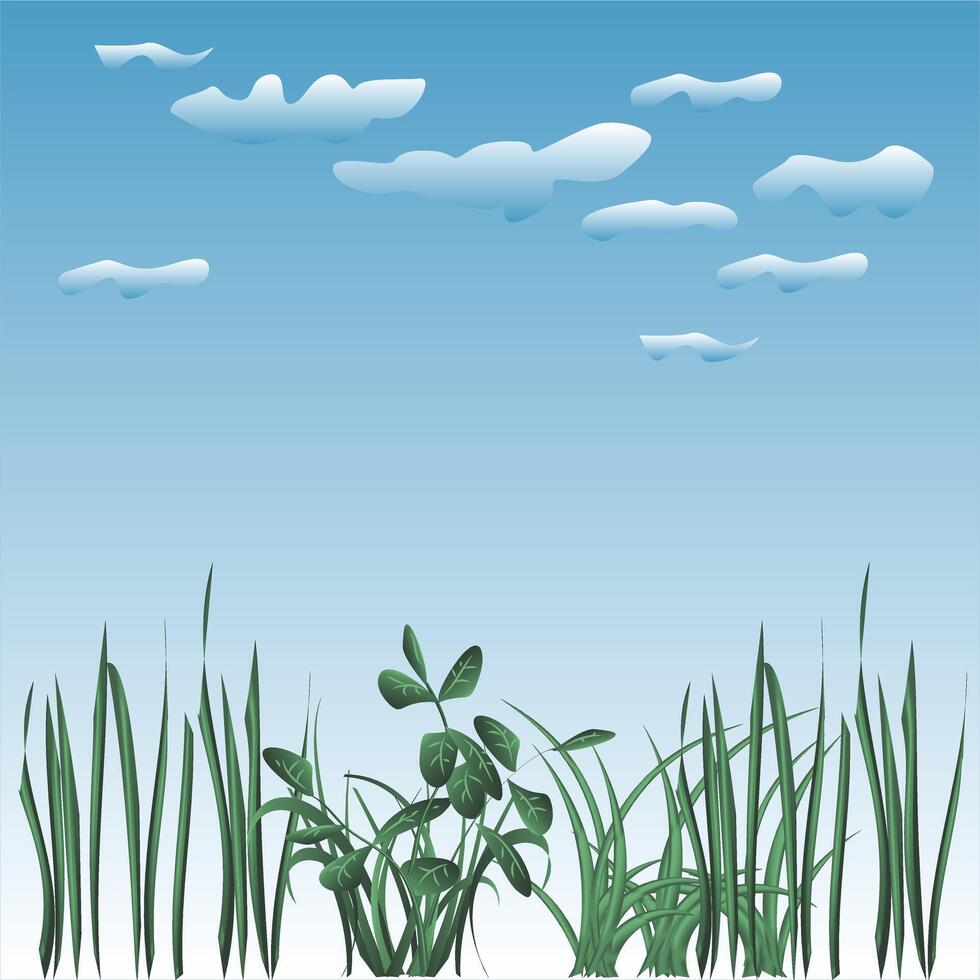 Blue Sky with Cloud and Green Grass Background vector