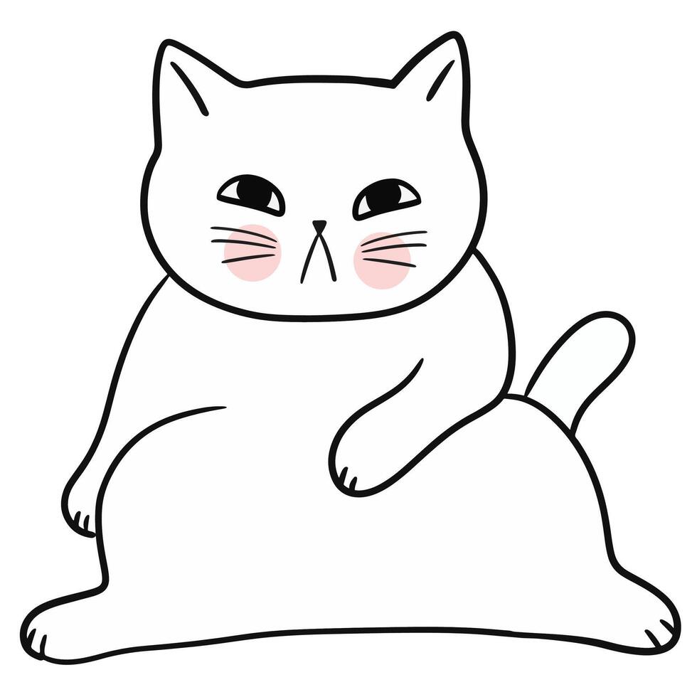 Cartoon cute funny white cat elements . vector