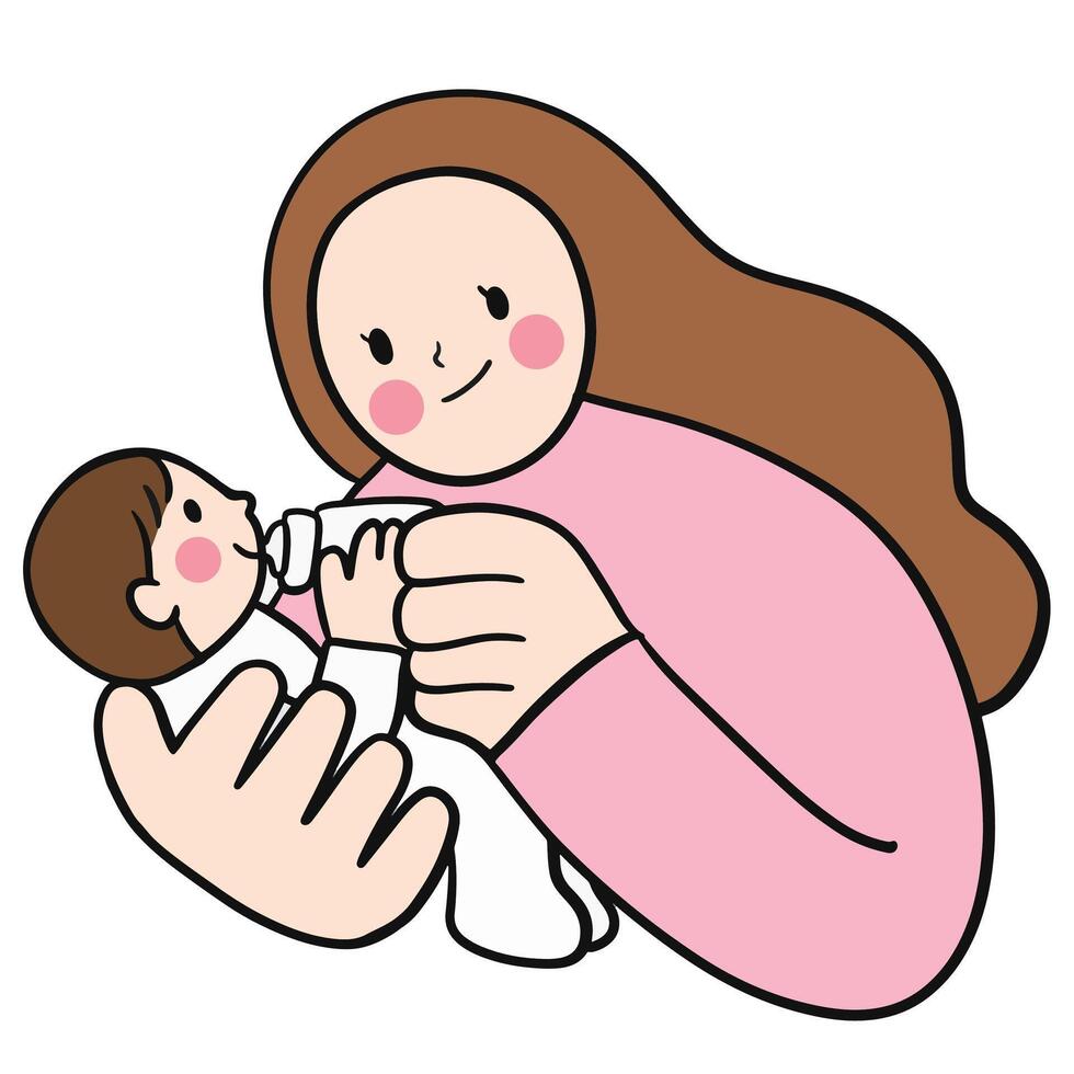 Cute cartoon mother and child family love A beautiful relationship . vector