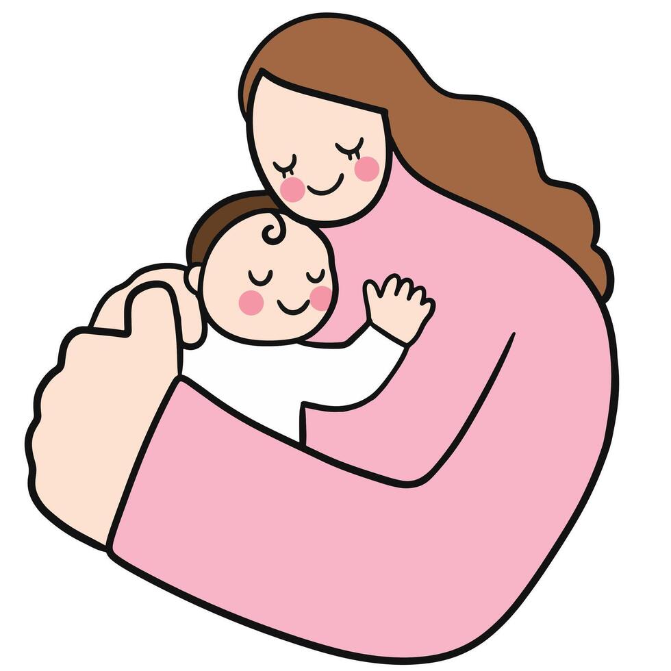 Cute cartoon mother and child family love A beautiful relationship . vector