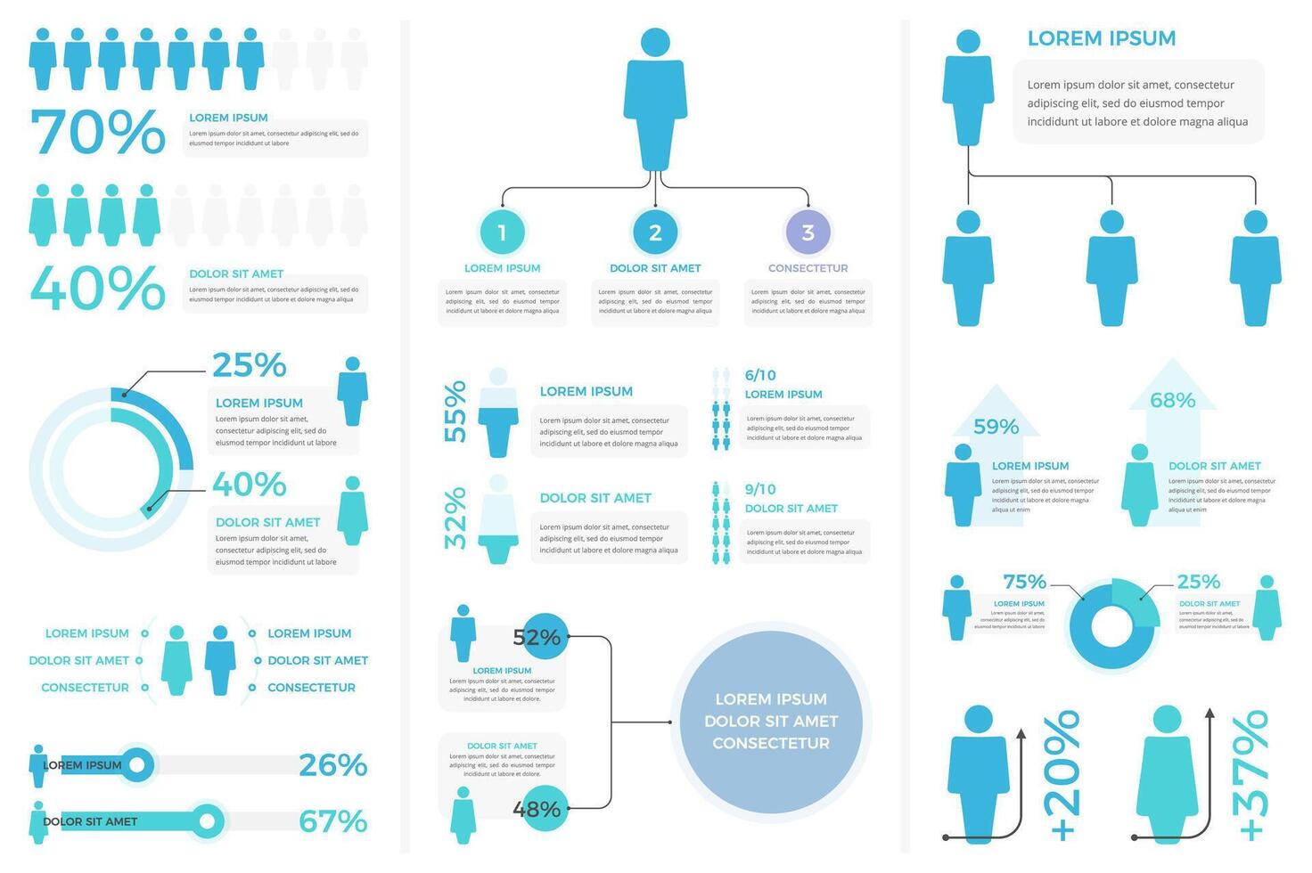 People infographics - diagrams, statistics, percents vector
