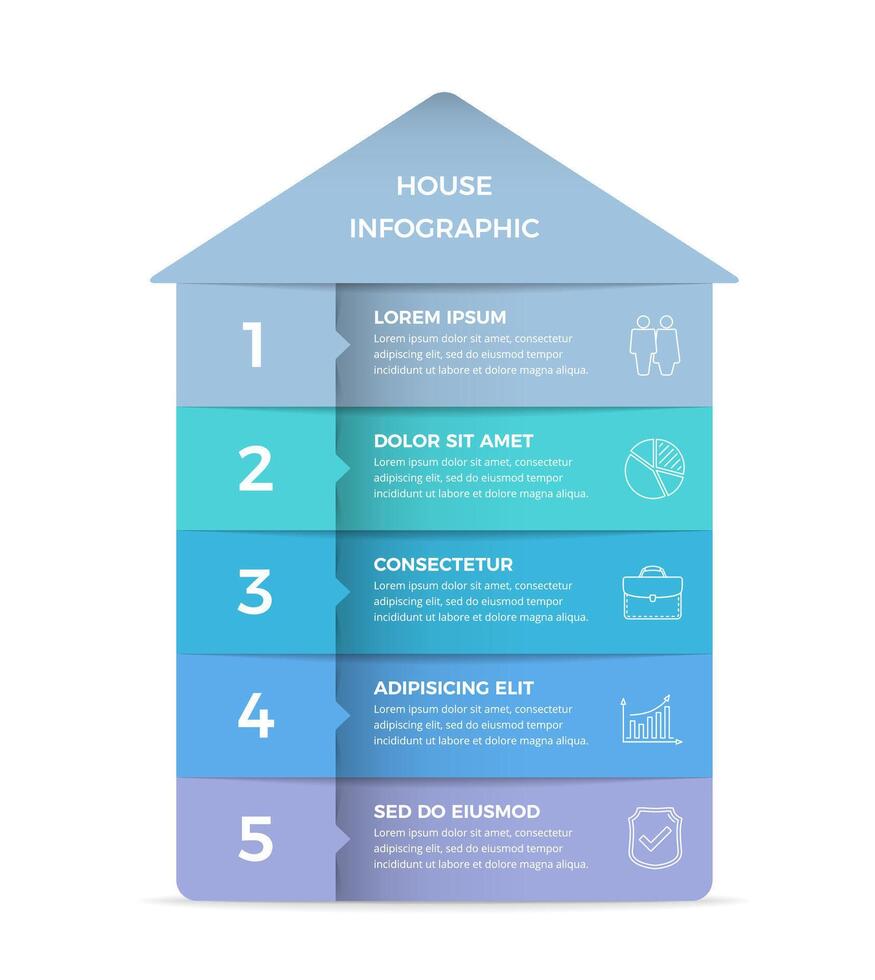 Infographic template with house divided on five elements with place for text and icons vector